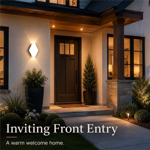 Modern Diamond LED Outdoor Wall Light, Black Die-Cast Aluminum & PC Wall Sconce, Waterproof Exterior Wall Lamp with Up Down, Porch Lighting Fixtures for Patio Entry Garden Foyer Threshold in Kuwait