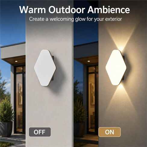 Modern Diamond LED Outdoor Wall Light, Black Die-Cast Aluminum & PC Wall Sconce, Waterproof Exterior Wall Lamp with Up Down, Porch Lighting Fixtures for Patio Entry Garden Foyer Threshold in Kuwait