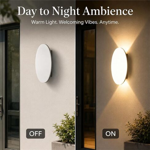 Simple Oval Outdoor Wall Light, Black Die-Cast Aluminum & PC Wall Sconce, IP65 Waterproof Exterior Wall Lamp with Up Down, Porch Lighting Fixtures for Patio Entryway Yard Foyer Threshold in Kuwait