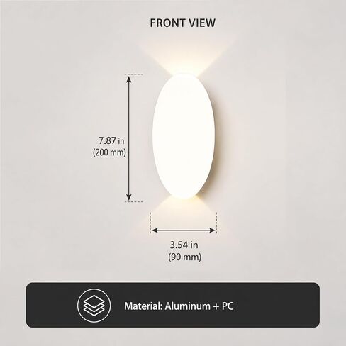 Simple Oval Outdoor Wall Light, Black Die-Cast Aluminum & PC Wall Sconce, IP65 Waterproof Exterior Wall Lamp with Up Down, Porch Lighting Fixtures for Patio Entryway Yard Foyer Threshold in Kuwait