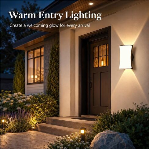Black Die-Cast Aluminum & PC Wall Sconce, Simple LED Outdoor Wall Light, Waterproof Exterior Wall Lamp with Up Down, Porch Lighting Fixtures for Patio Garden Balcony Fence Foyer Threshold in Saudi Arabia