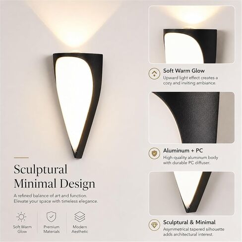 Modern Outdoor Wall Light, Black Die-Cast Aluminum & PC Wall Sconce, IP65 Waterproof Exterior Wall Lamp with Up Down, Porch Lighting Fixtures for Patio Entryway Yard Balcony Foyer Threshold in Kuwait