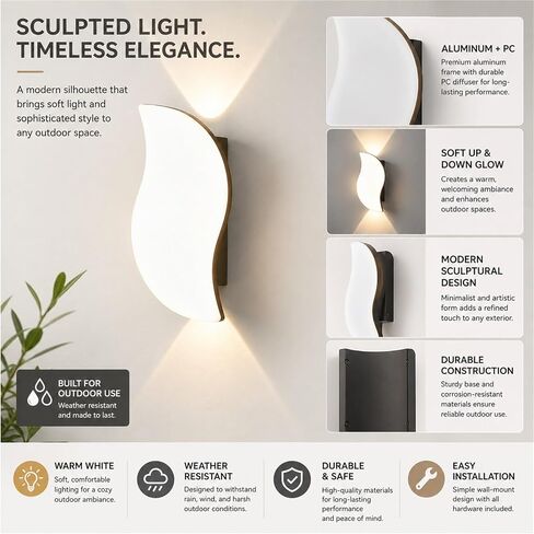 Waterproof Exterior Wall Lamp with Up Down, Pastoral Outdoor Wall Light, Black Die-Cast Aluminum & PC Wall Sconce, Porch Lighting Fixtures for Patio Entryway Yard Courtyard Foyer Threshold in Kuwait