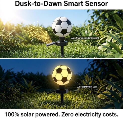ضوء شمسي رياضي ممتع على شكل كرة قدم لتزيين الحديقة، كرة قدم LED مقاومة للماء لتزيين الحديقة لمسار الفناء، إضاءة المناظر الطبيعية المتوهجة الدافئة لعشاق الرياضة في الفناء (4 قطع) in Kuwait
