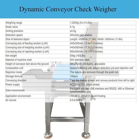 Industrial Conveyor Weigher with Push Rod Rejection Device 220V | Dynamic Production Line Weighing Machine,1-2000g (0-4.41LBs) Weighing Range,for Precision Weighing in Production Facilities in Kuwait