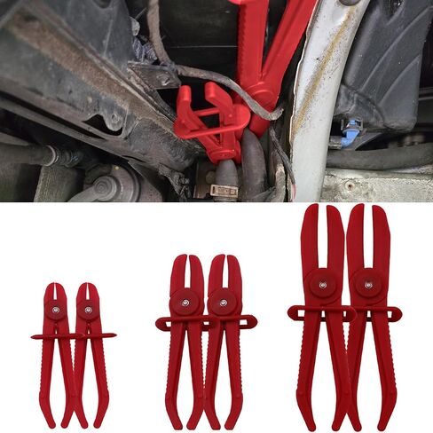 Hose Clamp Pliers, Plastic Hose Pinching Off Pliers for Automotive Radiator, Brake, Gas, Coolant Hoses and Fuel Lines, 6 Pack 3 Size Line Pinch Clamps Set (Red) in Kuwait
