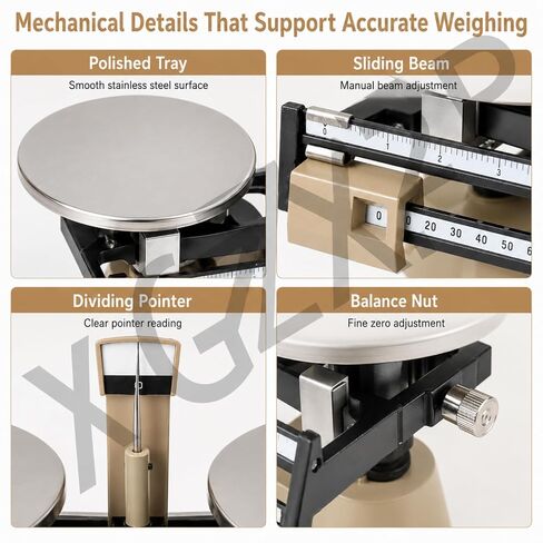 Double Pan Balance Scale, Mechanical Double Pan Balance with 0.1g Graduation, 2000g Capacity, Stainless Steel, Zero Adjustment and 4-piece Weight Set, for Colleges, Laboratory in Kuwait