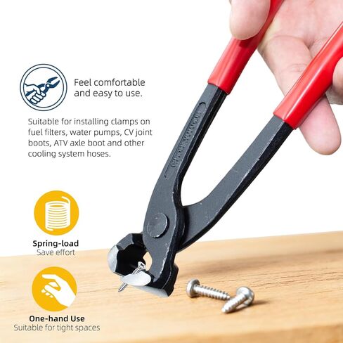10 Inches Ear Clamp Pliers,Hose Clamp Crimping Tool,Carbon Steel Crimper Tool for Install Remove,Pincer Crimper Tool for Pipe Hose Clamps with 10pcs 1/2"304 Stainless Steel Hose Crimp in Kuwait