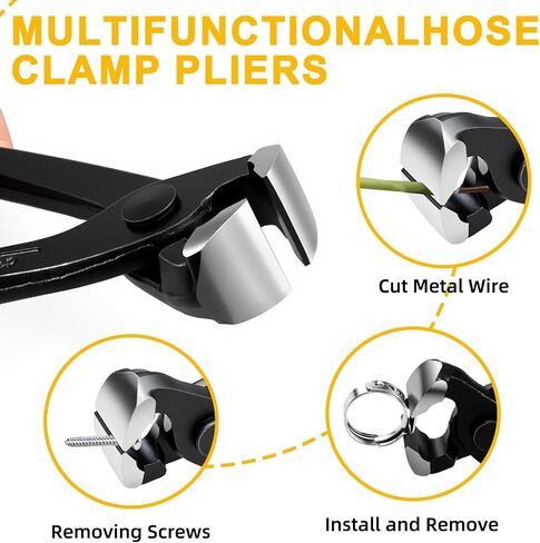 10 Inches Ear Clamp Pliers,Hose Clamp Crimping Tool,Carbon Steel Crimper Tool for Install Remove,Pincer Crimper Tool for Pipe Hose Clamps with 10pcs 1/2"304 Stainless Steel Hose Crimp in Kuwait
