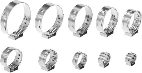 QWORK 116PCS 304 Stainless Steel Ear Hose Clamp Assortment Kit with Pincer 6-28.6mm Single Ear Stepless Crimp Clamps for Fuel Line Pipe Auto Home Appliance Maintenance in Kuwait