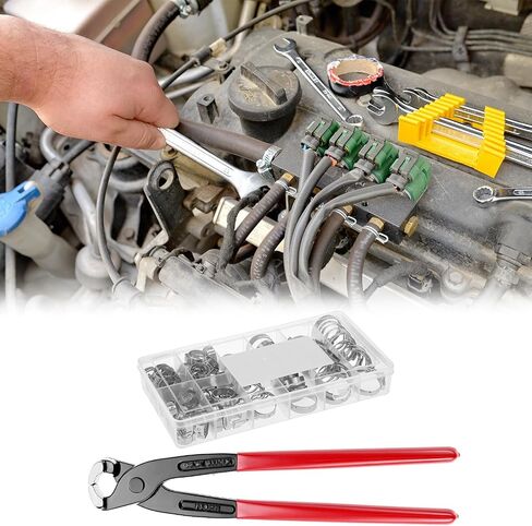 QWORK 116PCS 304 Stainless Steel Ear Hose Clamp Assortment Kit with Pincer 6-28.6mm Single Ear Stepless Crimp Clamps for Fuel Line Pipe Auto Home Appliance Maintenance in Kuwait