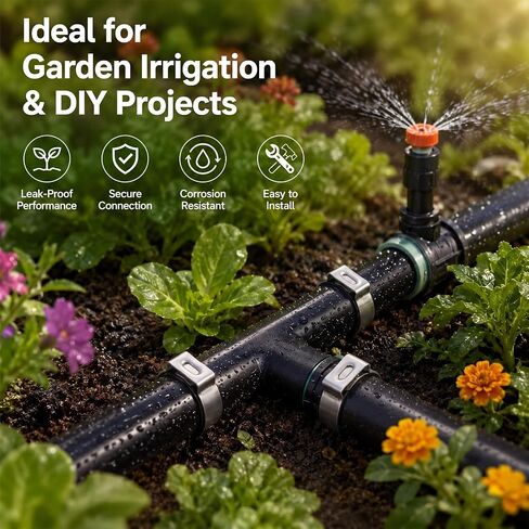 Duraaamo 50 Pcs 1 Inch Irrigation Sprinkler Clamp with 9 Inch Ear Clamp Pliers, Pinch Double Gripping Leakproof Hose Pipe Clamps, Drip Irrigation Kit Connector for 1" Pipe and Fittings in Kuwait