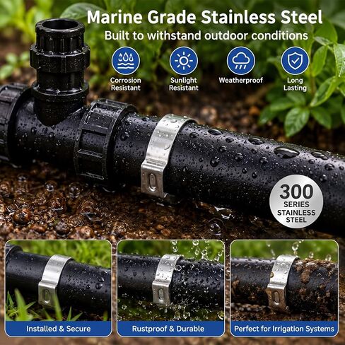 Duraaamo 50 Pcs 1 Inch Irrigation Sprinkler Clamp with 9 Inch Ear Clamp Pliers, Pinch Double Gripping Leakproof Hose Pipe Clamps, Drip Irrigation Kit Connector for 1" Pipe and Fittings in Kuwait