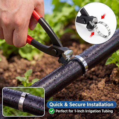 Duraaamo 50 Pcs 1 Inch Irrigation Sprinkler Clamp with 9 Inch Ear Clamp Pliers, Pinch Double Gripping Leakproof Hose Pipe Clamps, Drip Irrigation Kit Connector for 1" Pipe and Fittings in Kuwait