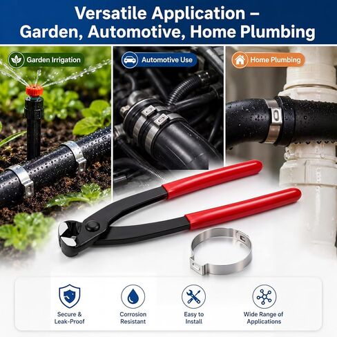 Duraaamo 50 Pcs 1 Inch Irrigation Sprinkler Clamp with 9 Inch Ear Clamp Pliers, Pinch Double Gripping Leakproof Hose Pipe Clamps, Drip Irrigation Kit Connector for 1" Pipe and Fittings in Kuwait