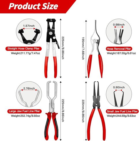 4Pcs Hose Clamp Pliers Set — Straight Clamp Tool, Removal Plier, Large & Small Jaw Fuel Line Tools for Radiator, Fuel & Vacuum Line Repair, Oxford Storage Bag in Kuwait