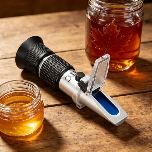 Honey Refractometer Maple Syrup for Brix (58-90%), Moisture (12-27%) and Baume, Accurate Brix Refractomer with ATC, 3-in-1 Sugar Tester for Honey, Maple Syrup, Molasses, Beekeeping Supplies in Kuwait
