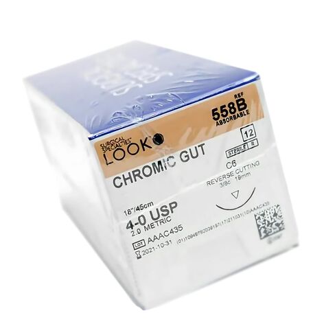Look X558B Chromic Gut Absorbable Sutures 4-0 18" C6 3/8 Circle Reverse Cutting 19mm 12/Pk in Kuwait