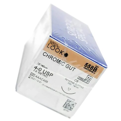 Look X558B Chromic Gut Absorbable Sutures 4-0 18" C6 3/8 Circle Reverse Cutting 19mm 12/Pk in Kuwait