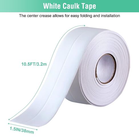 White Caulk Tape Bathroom Easy DIY Sealant Solution Peel & Stick for Bathtubs Toilets Walls Floors Tiles Wallpaper Edges, Quick & Mess-Free Waterproof Sealing, Create a Clean Finished Look in Minutes in Saudi Arabia
