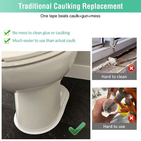 White Caulk Tape Bathroom Easy DIY Sealant Solution Peel & Stick for Bathtubs Toilets Walls Floors Tiles Wallpaper Edges, Quick & Mess-Free Waterproof Sealing, Create a Clean Finished Look in Minutes in Saudi Arabia