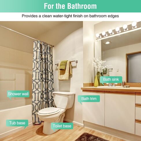 White Caulk Tape Bathroom Easy DIY Sealant Solution Peel & Stick for Bathtubs Toilets Walls Floors Tiles Wallpaper Edges, Quick & Mess-Free Waterproof Sealing, Create a Clean Finished Look in Minutes in Saudi Arabia