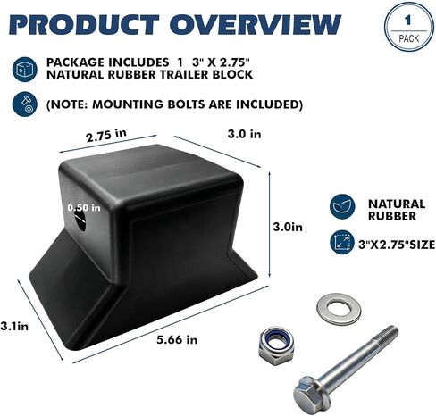 YunGlee Flat Bow Stop for Boat Trailers, 5-1/2" Span Non-Marring Rubber Stop with 1/2" Shaft Hole, Fits Flat-Bottom Boats, Jon Boats and Skiffs Includes Protective Felt Pad in Kuwait