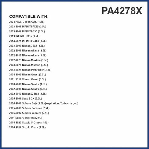 عالية الأداء عالي الأداء ، مرشح الهواء المحرك القابل للتخلص مسبقًا PA4278X | يناسب 2003-2024 نيسان مورانو ، 2001-2021 باثفايندر ، 2002-2023 ماكسيما ، 2014-2021 Infiniti QX60 in Saudi Arabia