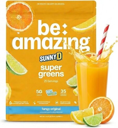 مسحوق BEAM be Amazing Super Greens مع البريبايوتك والإنزيمات الهاضمة ومضادات الأكسدة | مكملات الطاقة، 17 فاكهة و8 خضروات | عصير وعصير خالي من الغلوتين | صني د، 20 حصة، 360 جرام in Kuwait