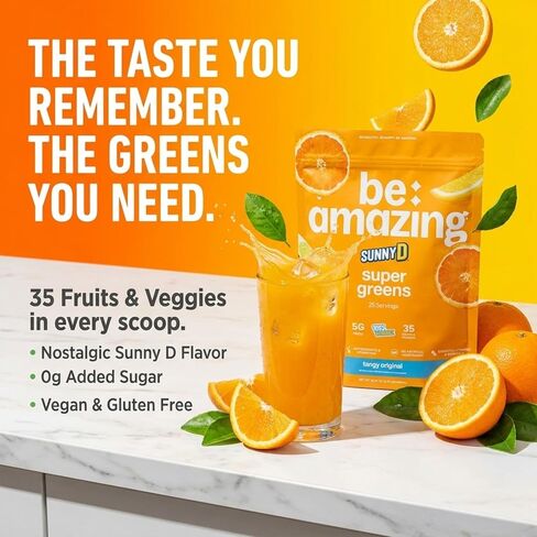 مسحوق BEAM be Amazing Super Greens مع البريبايوتك والإنزيمات الهاضمة ومضادات الأكسدة | مكملات الطاقة، 17 فاكهة و8 خضروات | عصير وعصير خالي من الغلوتين | صني د، 20 حصة، 360 جرام in Kuwait