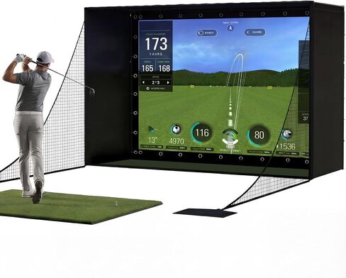 11' x 8' Complete Golf Simulator Enclosure Package, 4K-Ready Impact Screen with Blackout Enclosure Cage, Frame Poles, Side Nets & Sandbags, Easy Setup for Indoor/Garage Practice in Kuwait