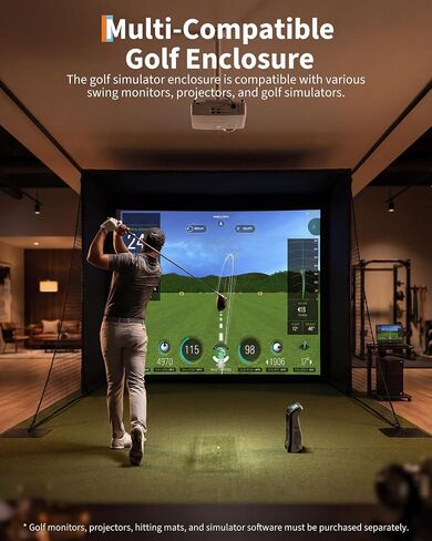 11' x 8' Complete Golf Simulator Enclosure Package, 4K-Ready Impact Screen with Blackout Enclosure Cage, Frame Poles, Side Nets & Sandbags, Easy Setup for Indoor/Garage Practice in Kuwait