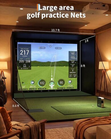 11' x 8' Complete Golf Simulator Enclosure Package, 4K-Ready Impact Screen with Blackout Enclosure Cage, Frame Poles, Side Nets & Sandbags, Easy Setup for Indoor/Garage Practice in Kuwait