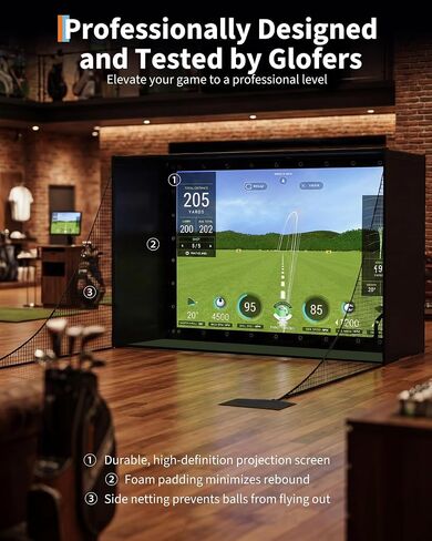 11' x 8' Complete Golf Simulator Enclosure Package, 4K-Ready Impact Screen with Blackout Enclosure Cage, Frame Poles, Side Nets & Sandbags, Easy Setup for Indoor/Garage Practice in Kuwait