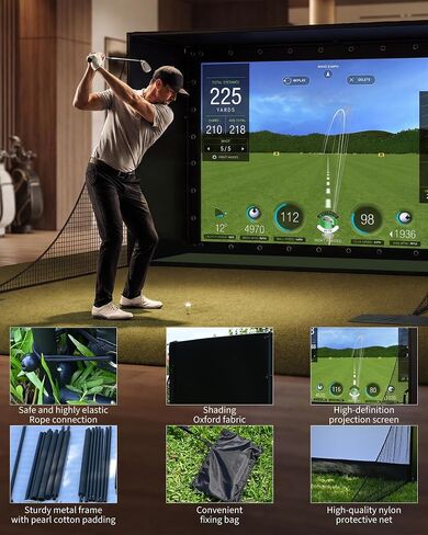 11' x 8' Complete Golf Simulator Enclosure Package, 4K-Ready Impact Screen with Blackout Enclosure Cage, Frame Poles, Side Nets & Sandbags, Easy Setup for Indoor/Garage Practice in Kuwait