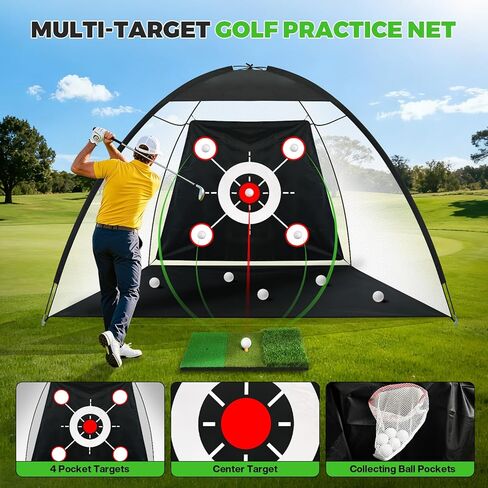 Golf Net 10x7FT All-in-One with Tri-Turf Practice Mat, Ball, Target & Carry Bag, Backyard & Indoor Outdoor Golf Hitting Net for Driving, Chipping, Swing Training, Golf Gift for Men, Dad, Him, Golfer in Kuwait