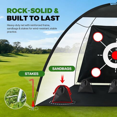 Golf Net 10x7FT All-in-One with Tri-Turf Practice Mat, Ball, Target & Carry Bag, Backyard & Indoor Outdoor Golf Hitting Net for Driving, Chipping, Swing Training, Golf Gift for Men, Dad, Him, Golfer in Kuwait