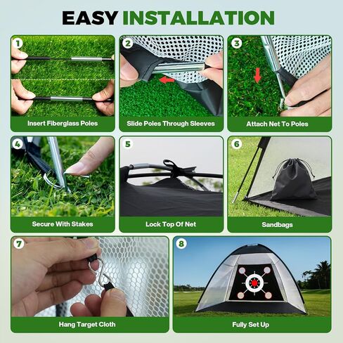 Golf Net 10x7FT All-in-One with Tri-Turf Practice Mat, Ball, Target & Carry Bag, Backyard & Indoor Outdoor Golf Hitting Net for Driving, Chipping, Swing Training, Golf Gift for Men, Dad, Him, Golfer in Kuwait