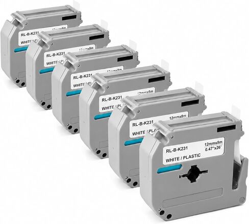 Rongta 6 pcs Label Tape for TM95, Black on White 12mm x 8m Plastic Tape, Compatible with Label Maker TM95 Replacement Label Tape in Kuwait
