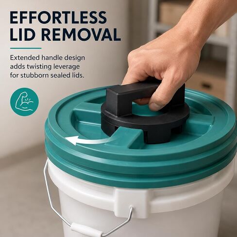 Lid Opener Adapter for Gamma Seal Lids – Easy-Grip Twist Handle | No-Slip Leverage Assist | Fits 3.5 5 7 Gallon Bucket Lids | Food Storage Prep Container Accessory in Saudi Arabia