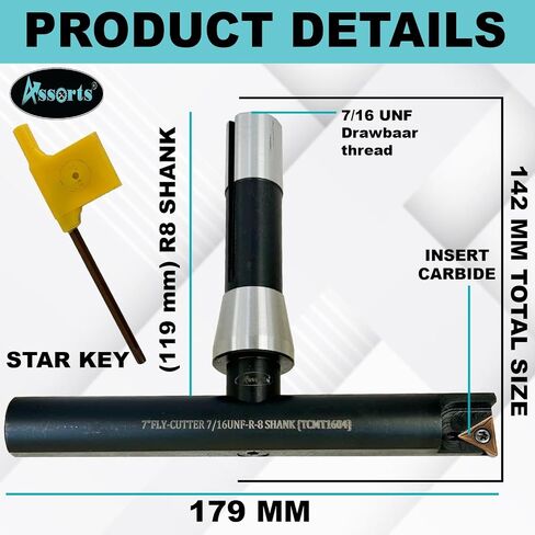 7″ Balanced Fly Cutter Indexable Face Milling Cutter with MT3 Shank (M12 × 1.75 Drawbar Thread), Single TCMT1604 Insert, Torx Screw & Star Key Included in Kuwait