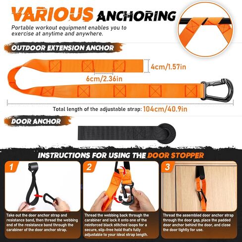 TOBWOLF Home Suspension Straps Training Kit, Compact Resistance Training Straps with Built-in Door Anchor, Suitable for Home Gyms, Travel, Core Training & Full-Body Fitness in Kuwait