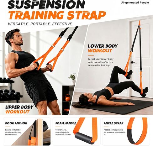 TOBWOLF Home Suspension Straps Training Kit, Compact Resistance Training Straps with Built-in Door Anchor, Suitable for Home Gyms, Travel, Core Training & Full-Body Fitness in Kuwait