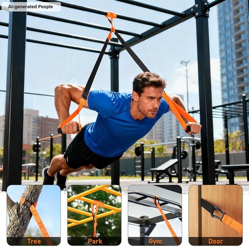 TOBWOLF Home Suspension Straps Training Kit, Compact Resistance Training Straps with Built-in Door Anchor, Suitable for Home Gyms, Travel, Core Training & Full-Body Fitness in Kuwait