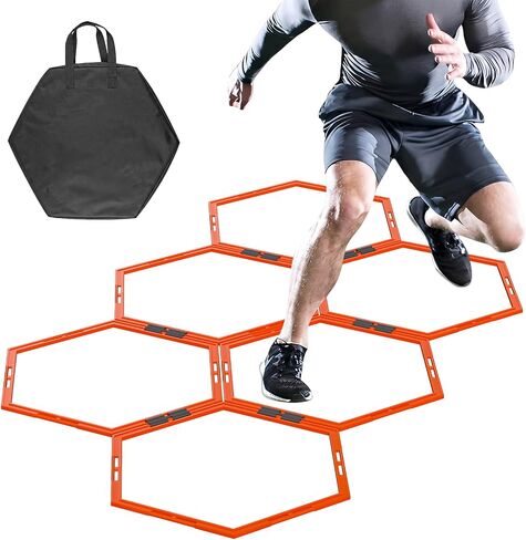 6PCS Hex Agility Rings, Speed Rings, Premium Hexagon Rings with Carry Bag, Portable Agility Hurdles Ladder for Agility Footwork Training in Kuwait