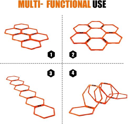 6PCS Hex Agility Rings, Speed Rings, Premium Hexagon Rings with Carry Bag, Portable Agility Hurdles Ladder for Agility Footwork Training in Kuwait