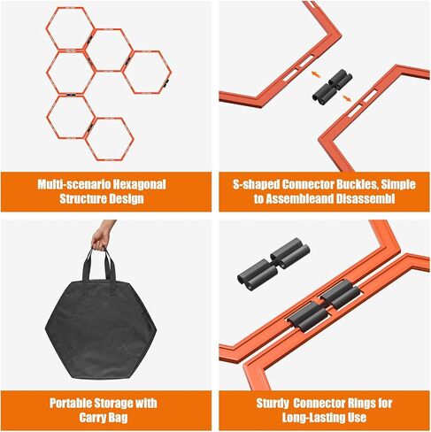 6PCS Hex Agility Rings, Speed Rings, Premium Hexagon Rings with Carry Bag, Portable Agility Hurdles Ladder for Agility Footwork Training in Kuwait