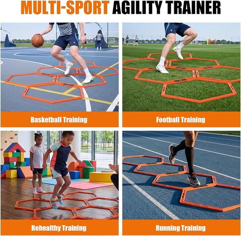 6PCS Hex Agility Rings, Speed Rings, Premium Hexagon Rings with Carry Bag, Portable Agility Hurdles Ladder for Agility Footwork Training in Kuwait