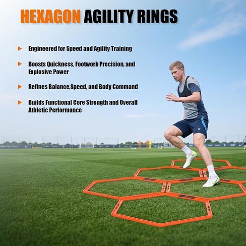 6PCS Hex Agility Rings, Speed Rings, Premium Hexagon Rings with Carry Bag, Portable Agility Hurdles Ladder for Agility Footwork Training in Kuwait