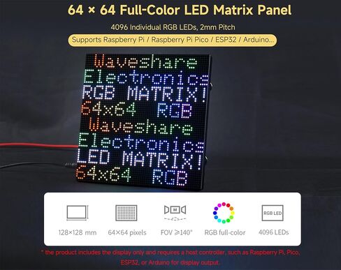4096 64×64 RGB Full-Color LED Matrix Panel, 2mm Pitch Display Screen Compatible with Raspberry Pi 5/4B/Zero 2W/Zero/Pico 2W /Pico 2W, ESP32, Support Adjustable Brightness, Chainable in Kuwait
